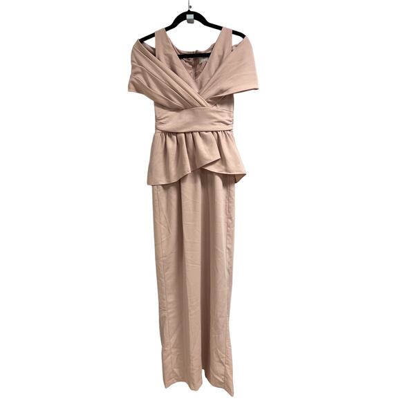 BADGLEY MISCHKA NEW $550 Blush Cut Out Shoulder Maxi Gown Short Sleeve Size 2 - Picture 1 of 11